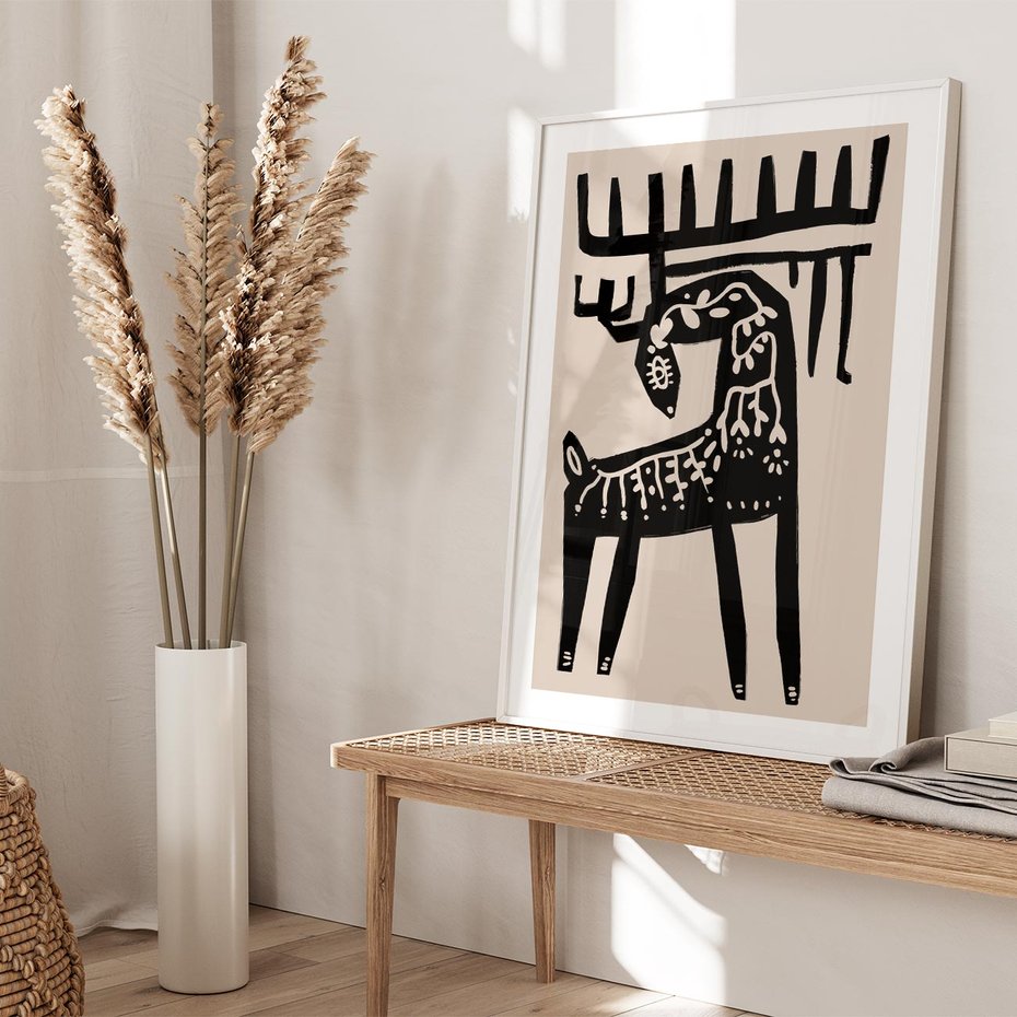 Plakat bez ramy 21x30 - Konturem Zdefiniowany - skandynawska sztuka, jeleń