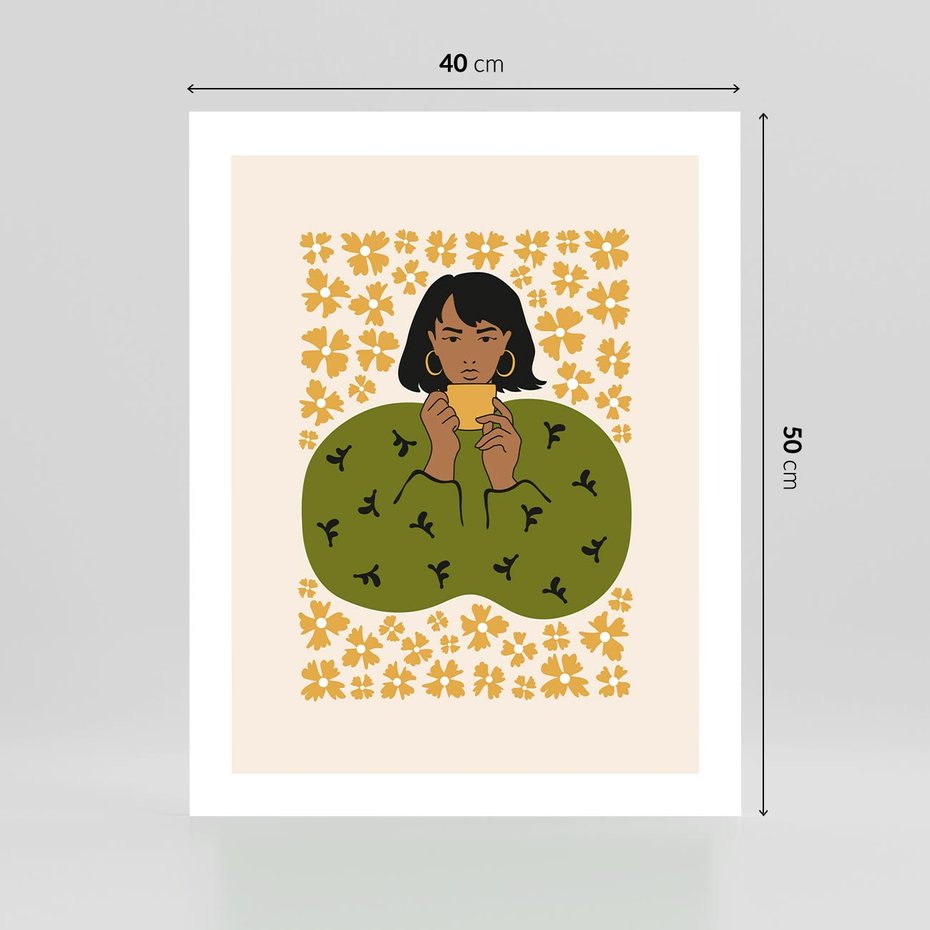 Plakat bez ramy 40x50 - Wewnętrzne Fale - nowoczesny plakat, kobieta otoczona liśćmi