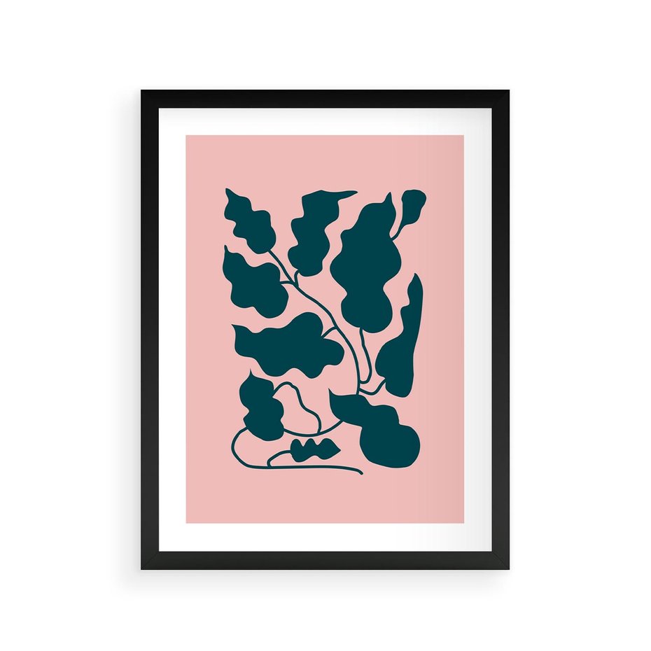 Plakat w ramie 30x40 - Kształty Nieznanego Świata - abstrakcyjne liście, boho styl - rama czarna