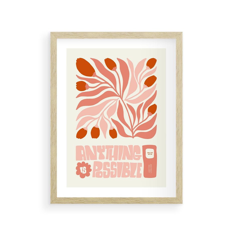 Plakat w ramie 30x40 - Migotliwa Euforia - kompozycja w łososiowym kolorze, kwiaty - rama drewno