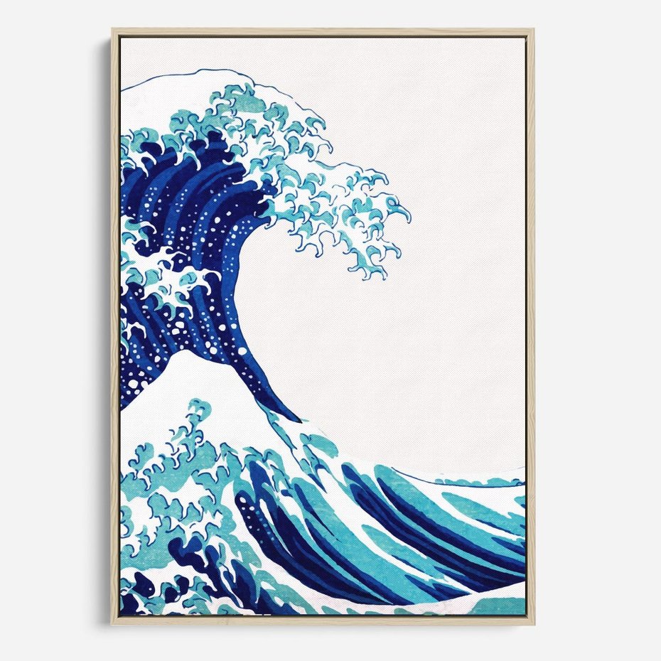 Obraz w ramie 50x70 - Fala Japandi - wielka fala w Kaganawie, obraz Hokusai - rama drewno