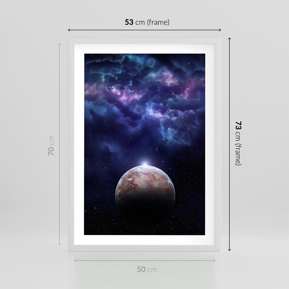Plakat w ramie 50x70 - Kosmos - Ziemia i Księżyc - kosmos, ziemia - rama biała