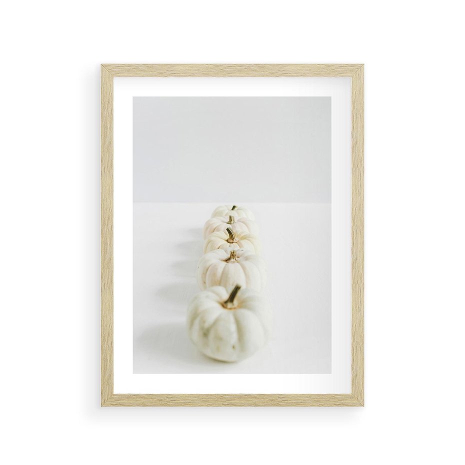 Plakat w ramie 30x40 - Białe Dynie - białe dynie, jesień - rama drewno