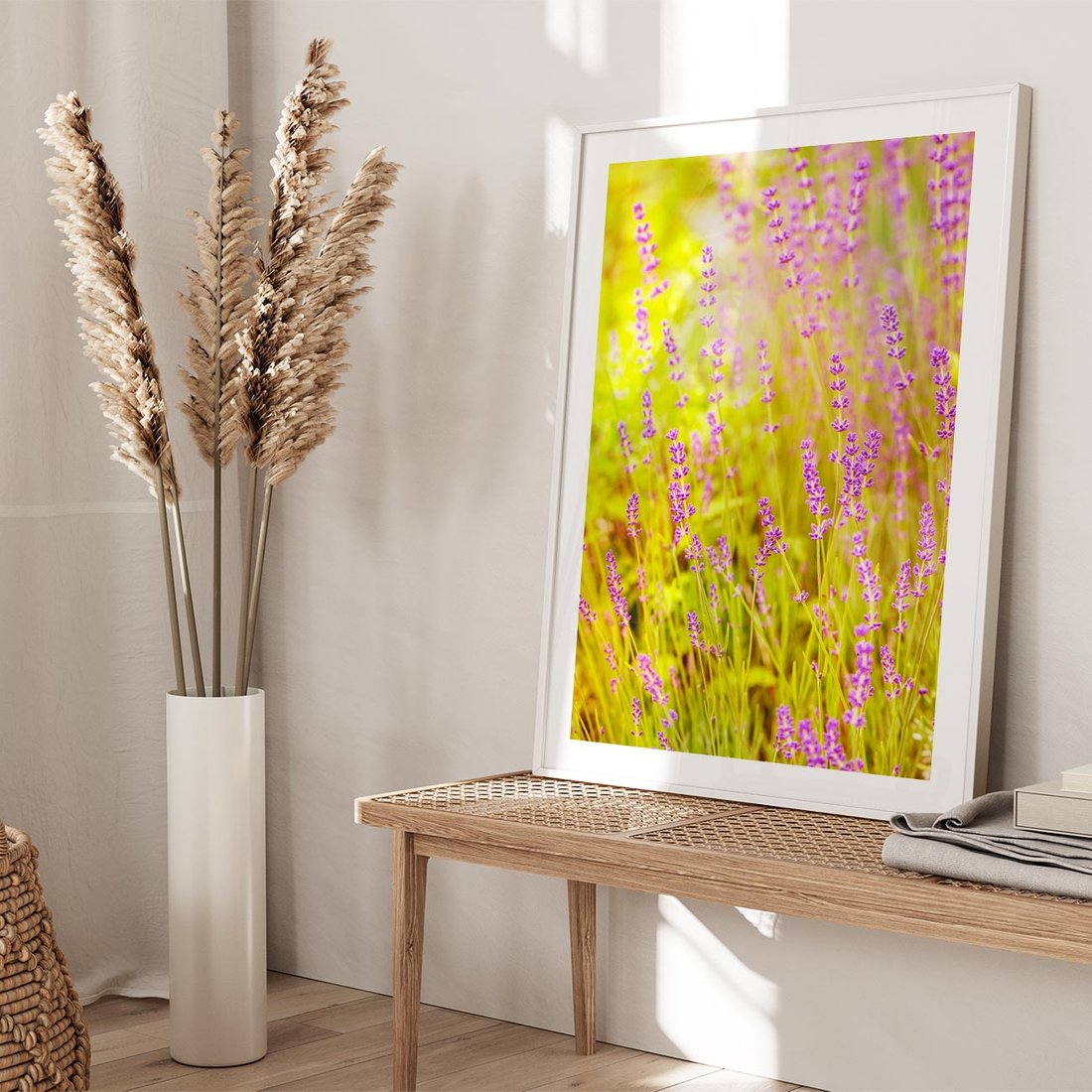 Plakat w ramie 40x50 - Delikatność natury - lawenda, kwiaty - rama biała