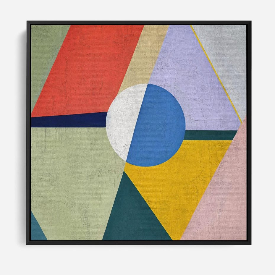 Obraz w ramie 50x50 - Taniec Subtelnych Odbić - abstrakcyjne geometryczne kształty, olejny obraz - rama czarna