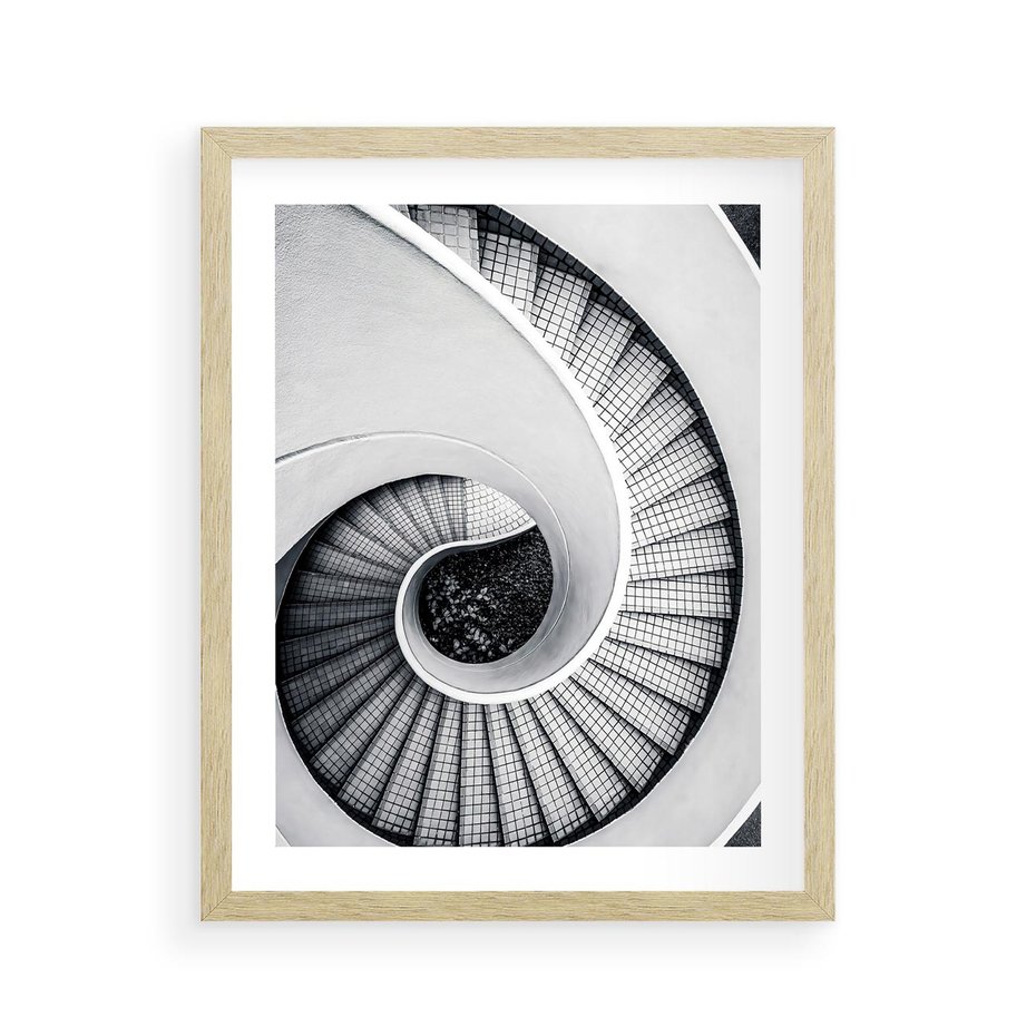 Plakat w ramie 40x50 - Nowoczesne Schody: Kręcone Piękno - nowoczesna architektura, kręcone schody - rama drewno