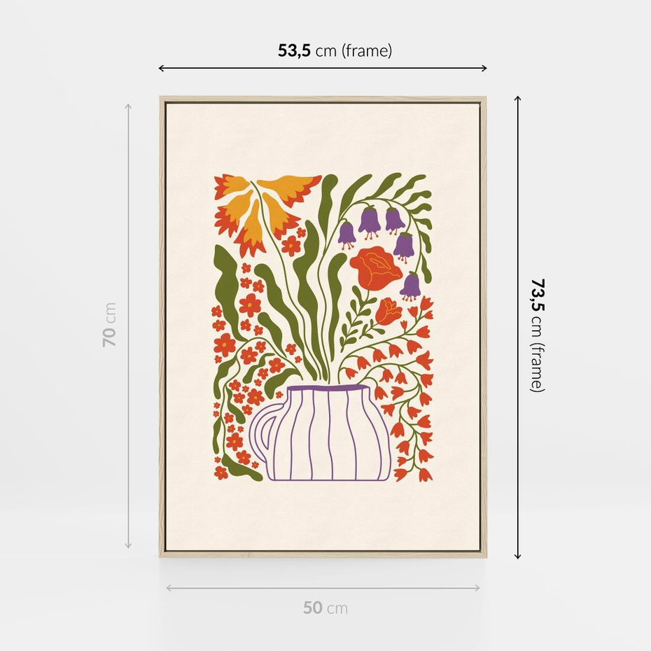 Obraz w ramie 50x70 - Świeżość Kwiatów - kwiaty w wazonie, minimalistyczna kompozycja - rama drewno