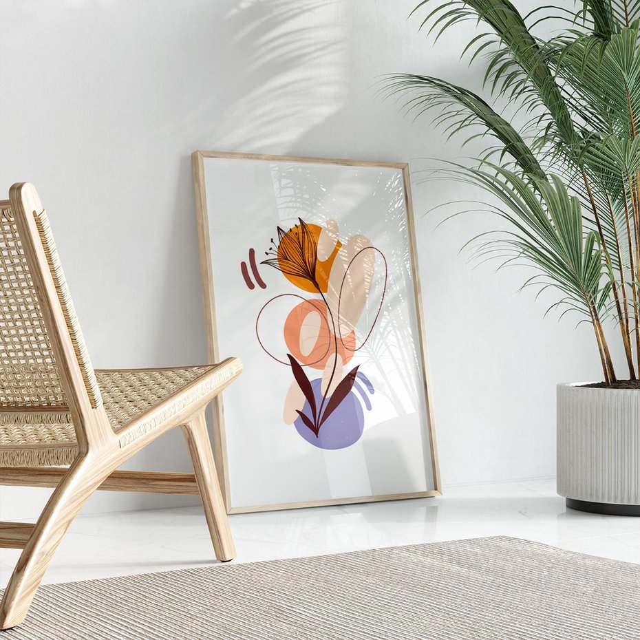 Plakat w ramie 30x40 - Kwiatowa Impresja - abstrakcyjna sztuka, plamy - rama drewno