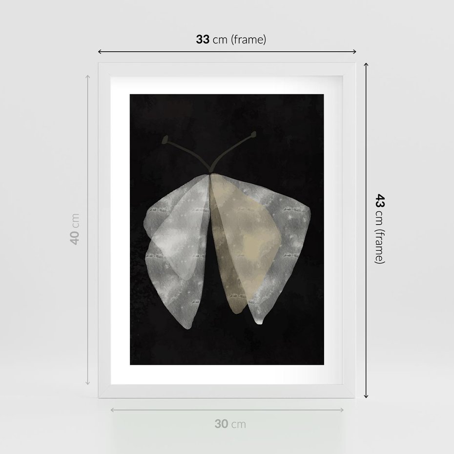 Plakat w ramie 30x40 - Obce Powidoki - abstrakcyjna ćma, mroczna atmosfera - rama biała