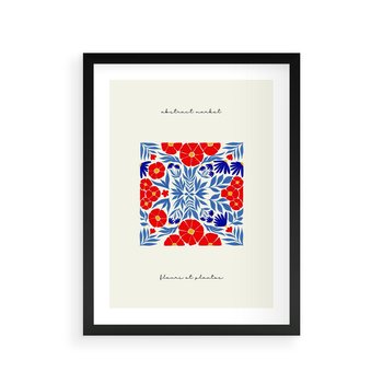 Plakat w ramie 30x40 - Tajemnicza Droga - nowoczesna kwiatowa kompozycja, czerwony i niebieski - rama czarna