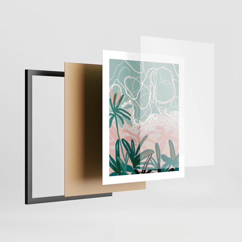 Plakat w ramie 40x50 - Rajski Stan - pastelowy krajobraz, nowoczesny plakat - rama czarna