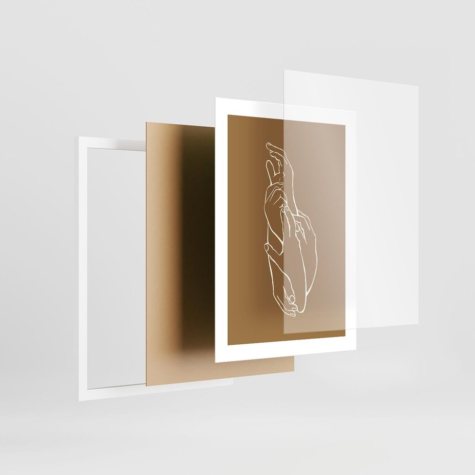 Plakat w ramie 30x40 - Splecione Dłonie - szkic, minimalizm - rama biała