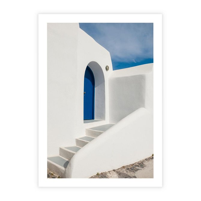 Plakat bez ramy 21x30 - Powitanie Wyspy - Santorini, drzwi