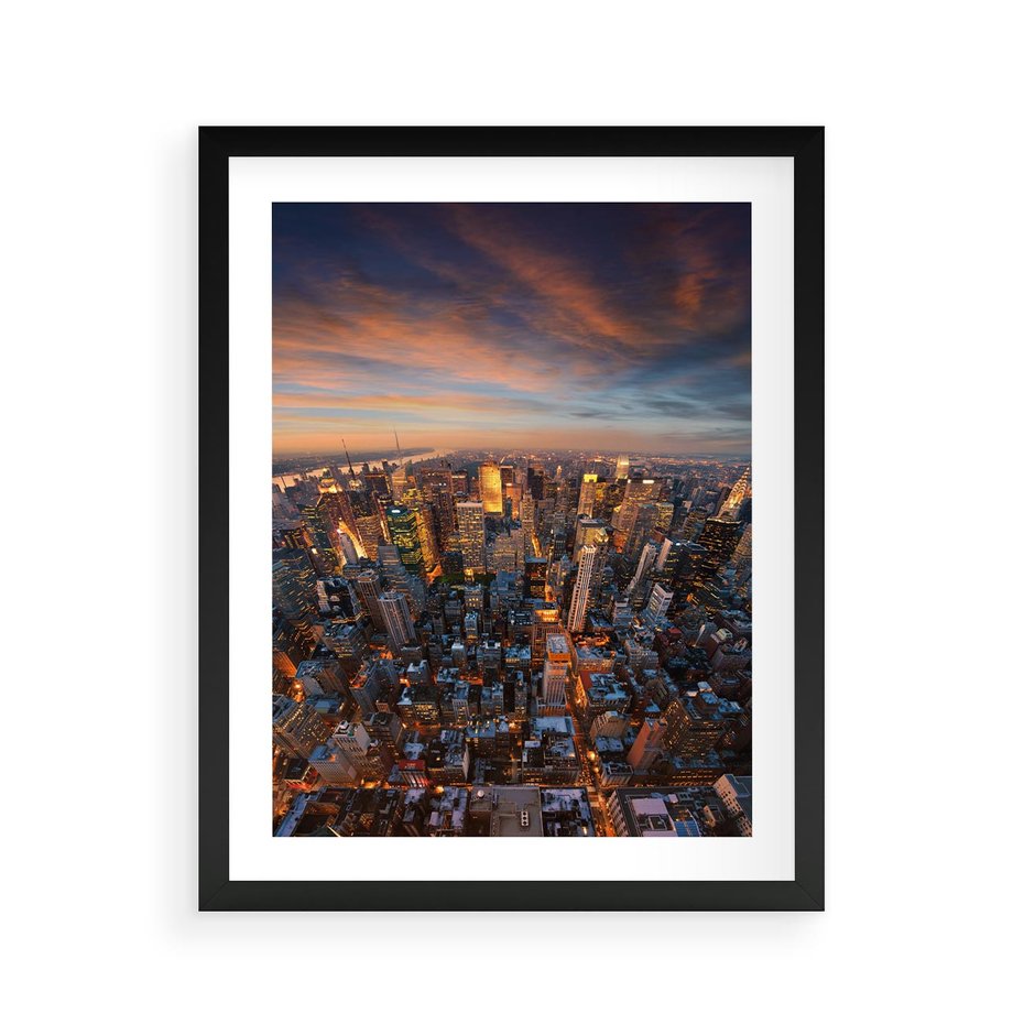 Plakat w ramie 40x50 - Miasto wieżowców w perspektywie - miasto, wieżowce - rama czarna