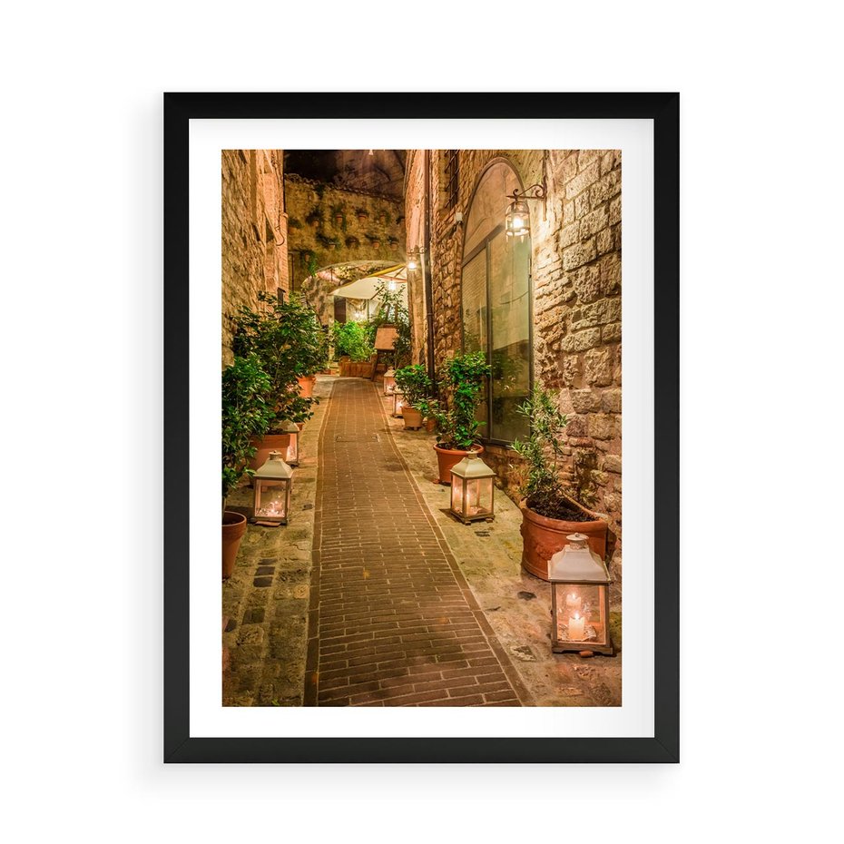 Plakat w ramie 50x70 - Perspektywa Uliczki Miejskiej - uliczka, perspektywa - rama czarna