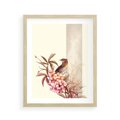 Plakat w ramie 40x50 - Kwiatowe Zanurzenie - japońska sztuka, ptak - rama drewno