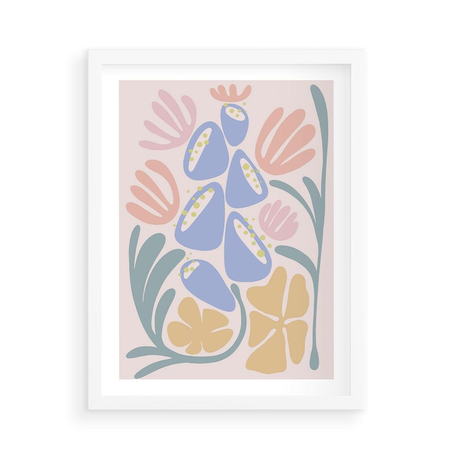 Plakat w ramie 50x70 - Minimalistycznie i Pastelowo - pastelowe kwiaty, na beżowym tle - rama biała