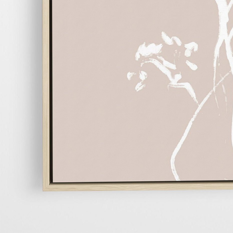 Obraz w ramie 50x70 - Harmonijne Mini Boho - minimalistyczny delikatny obraz, beżowe odcienie - rama drewno