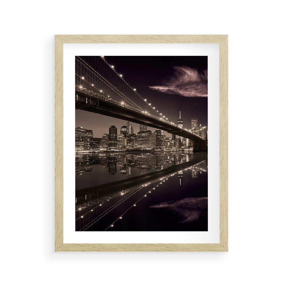 Plakat w ramie 40x50 - Most na nocnym horyzoncie - most, noc - rama drewno