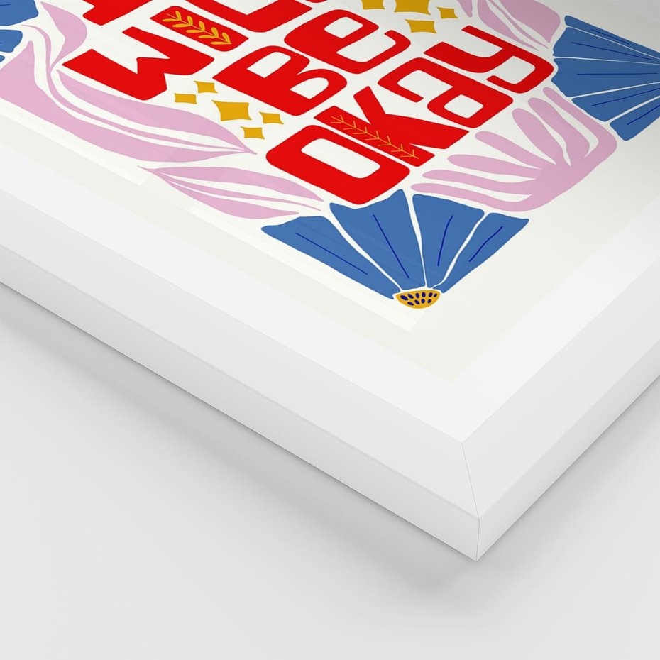 Plakat w ramie 40x50 - Kwiatowa Ekstaza - czerwona pozytywna typografia, kwiatowa kompozycja - rama biała