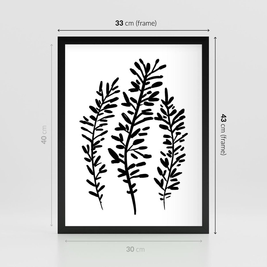 Plakat w ramie 30x40 - Spokojne Wiatrem Uginane - szkic, czarno biały - rama czarna