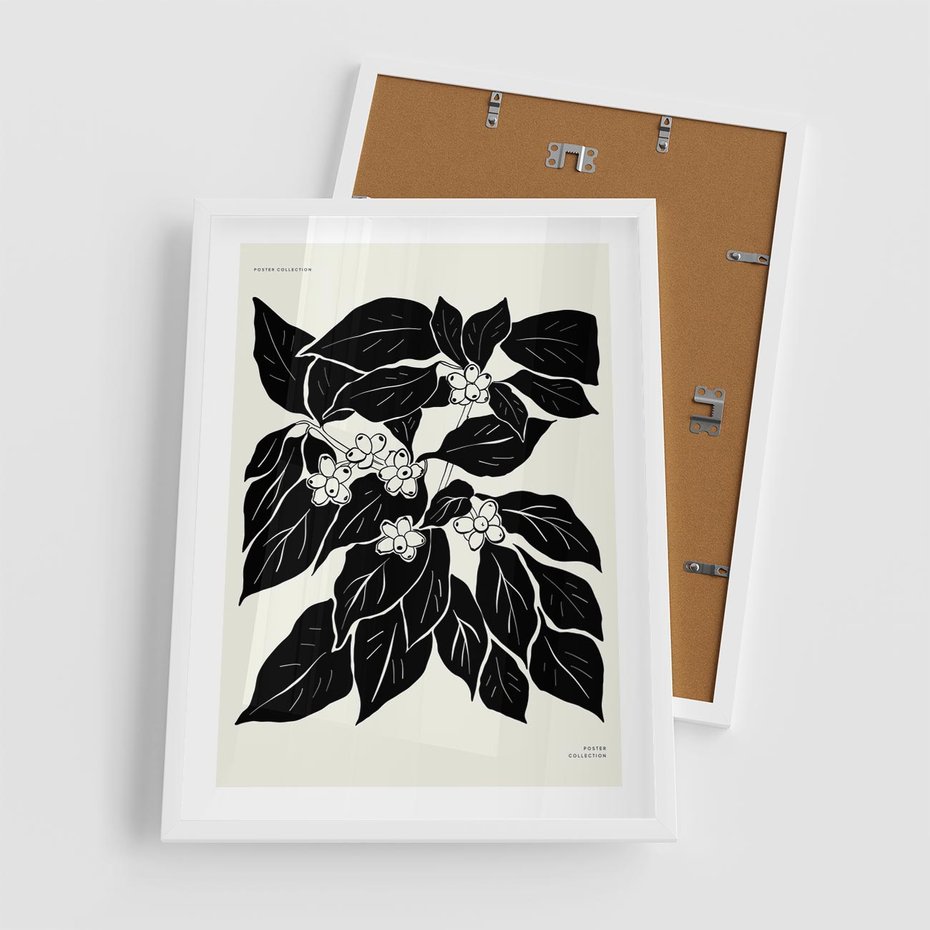 Plakat w ramie 50x70 - Ruchome szkicowe odbicia - czarno biała grafika, roślinność - rama biała