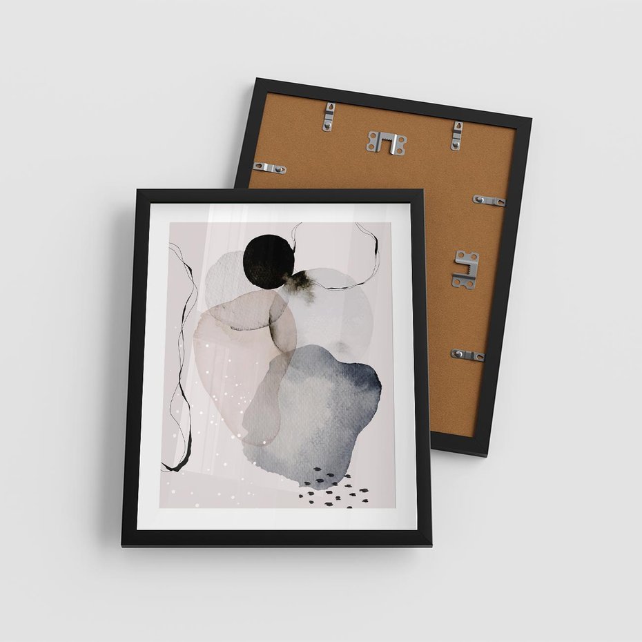 Plakat w ramie 40x50 - Migocące Barwy - abstrakcyjne plamy akwarelowe, czarny szkic - rama czarna