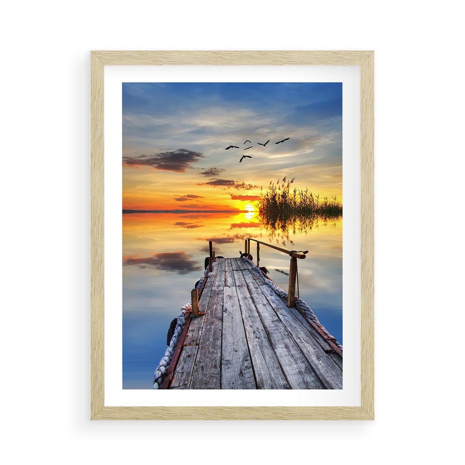 Plakat w ramie 50x70 - Zachód słońca na pomostach - zachód, słońca - rama drewno