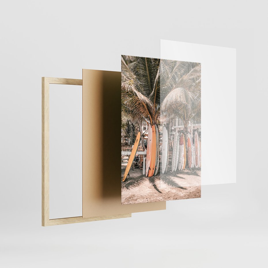 Zestaw obrazy w ramie 30x40 galeria - Surfing, palmy, wakacje - rama drewno