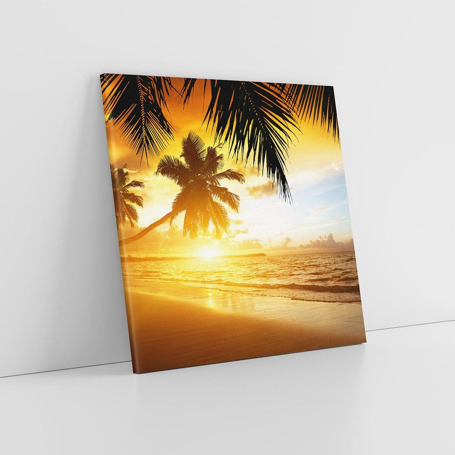 Obraz na płótnie 80x80 - Sielska plaża z palmami i morzem - plaża, morze