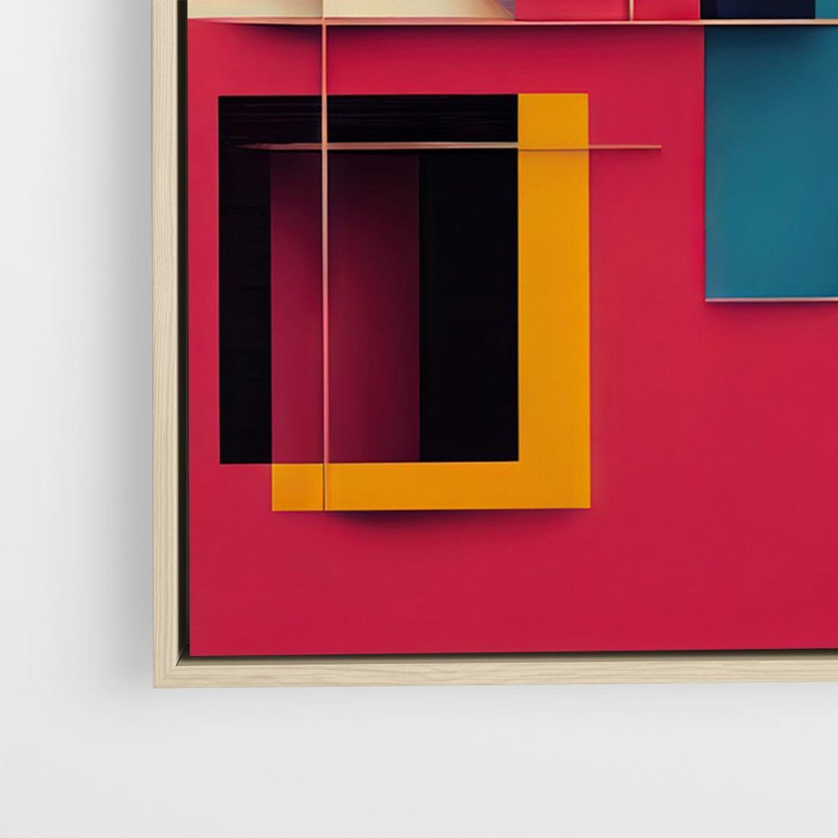 Obraz w ramie 100x70 - Przejście przez labirynt myśli - kolorowa abstrakcja, instalacja z prostokątów i lini - rama drewno