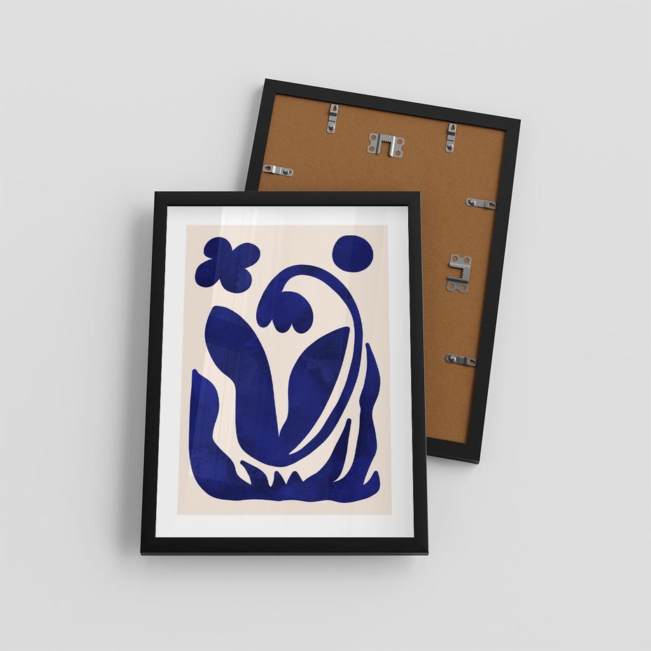 Plakat w ramie 30x40 - Bezgraniczne Echa Serca - abstrakcyjny obraz plakat, dziwne niebieskie kształty przypominają kwiat - rama czarna