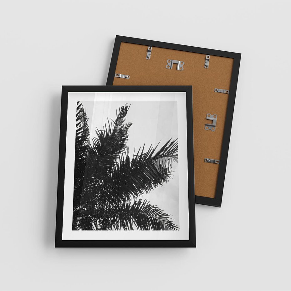 Plakat w ramie 40x50 - Czas Zapomnienia - palmy, czarno biała fotografia - rama czarna