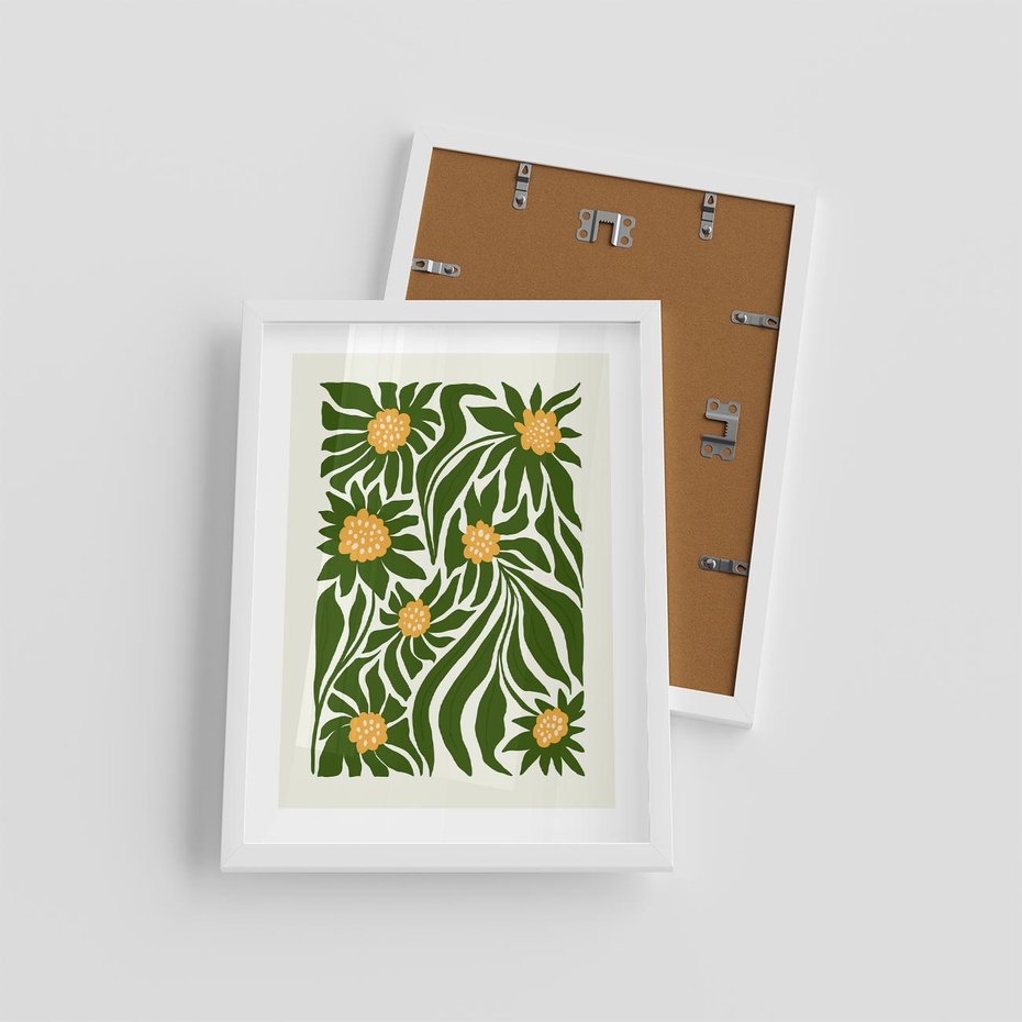 Plakat w ramie 30x40 - Spojrzenie wgłąb roślinnego świata - abstrakcyjne kwiaty, kompozycja - rama biała