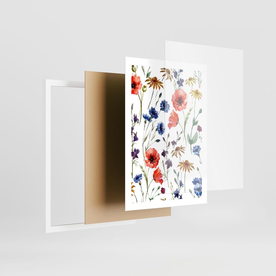 Plakat w ramie 50x70 - Kwiatowe radości na łące - kwiaty, łączka - rama biała