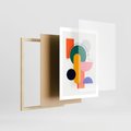 Plakat w ramie 50x70 - Harmonijne Przenikanie Form - nowoczesna sztuka, geometryczna kolorowa grafika - rama drewno