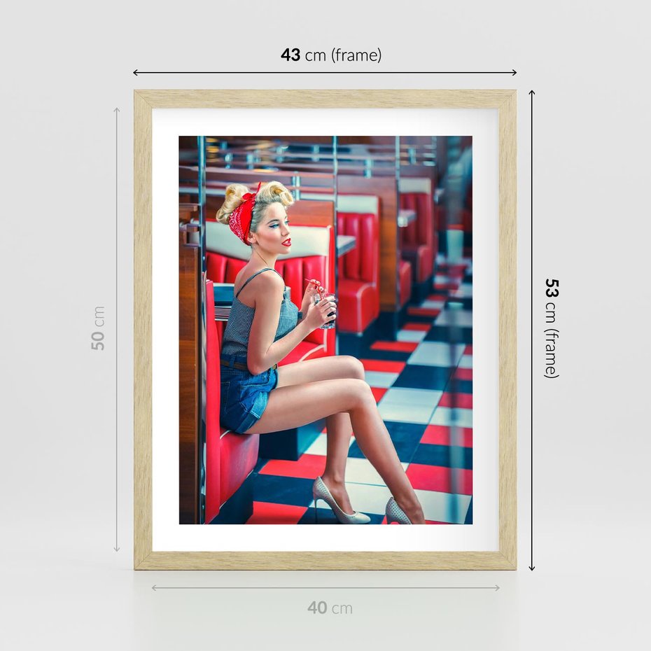 Plakat w ramie 40x50 - Stylowa Elegancja - retro, pinup - rama drewno