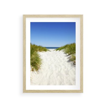 Plakat w ramie 50x70 - Relaks nad Morskimi Wzgórzami - plaża, wydmy - rama drewno