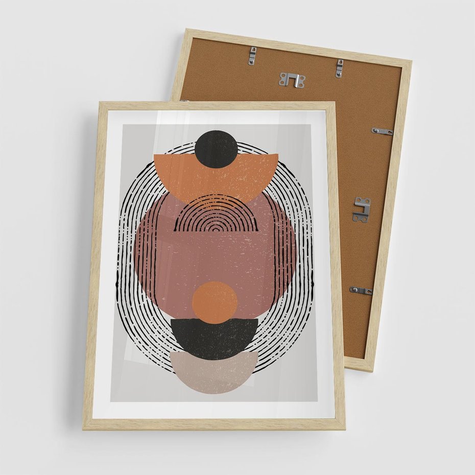 Plakat w ramie 50x70 - Abstrakcja w Odcieniach Brązu i Beżu - geometria, abstrakcyjna grafika - rama drewno