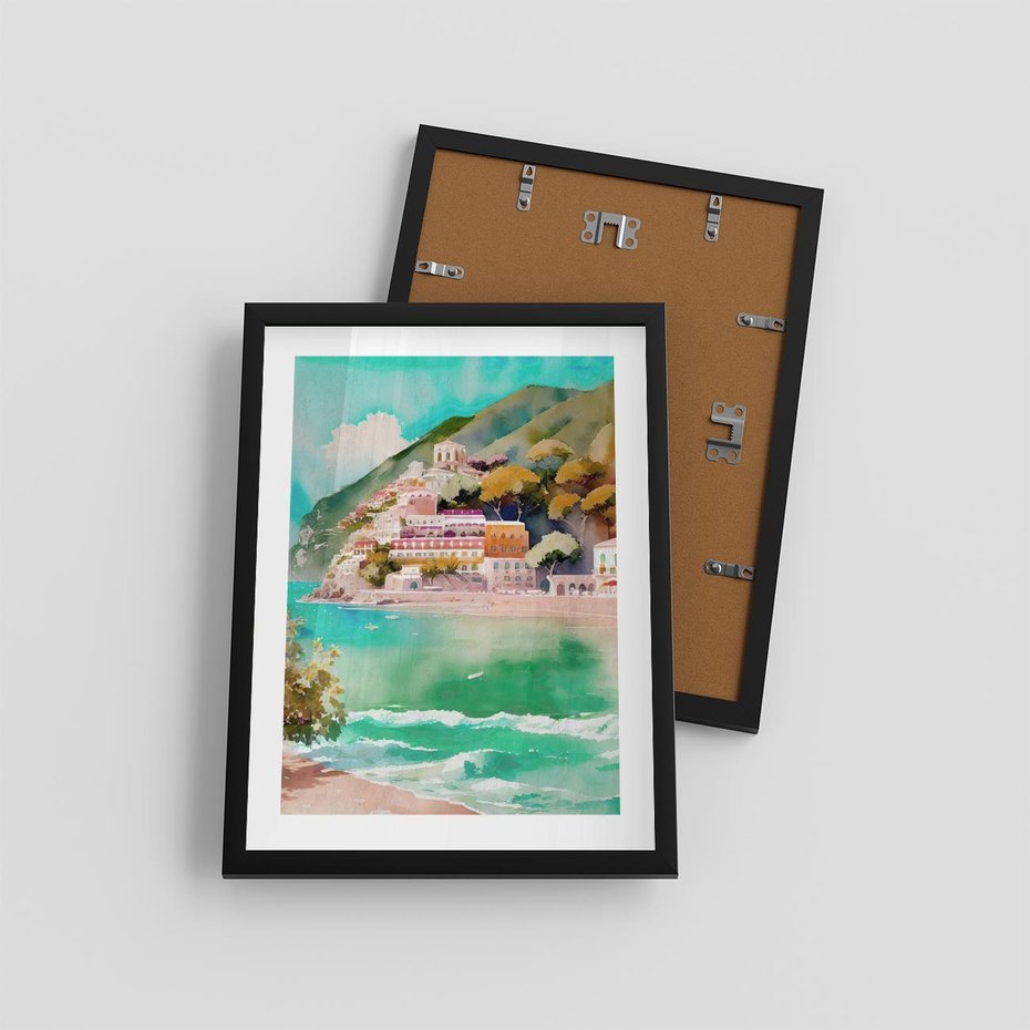 Plakat w ramie 30x40 - Na Zboczu - akwarela, nadmorski pejzaż - rama czarna