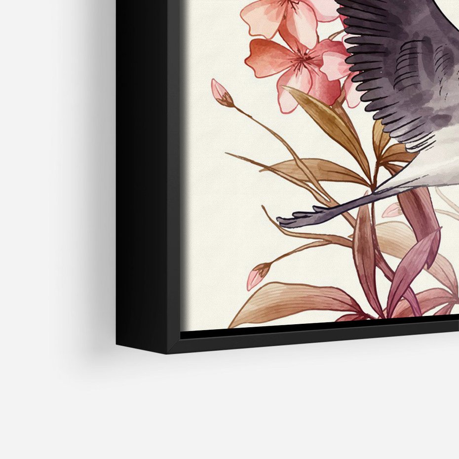 Obraz w ramie 50x70 - Szept Japonii - japońska sztuka, ptak - rama czarna