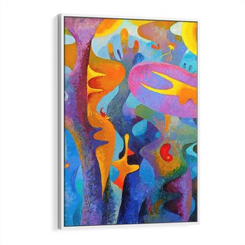 Obraz w ramie 70x100 - Płomienne Tańce Abstrakcji - energetyczna abstrakcja, dziwne formy - rama biała