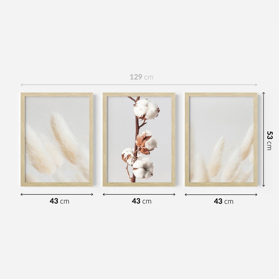 Zestaw obrazy w ramie 40x50 galeria - Suche, trawy, boho, pampas - rama drewno