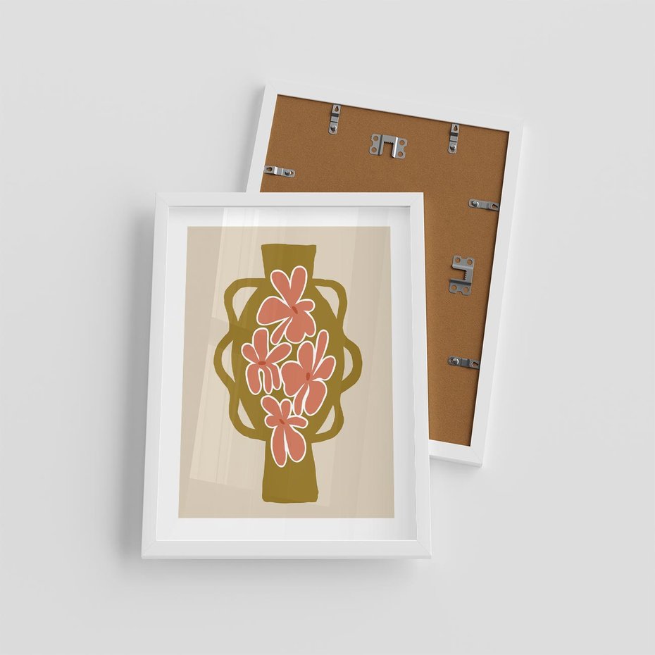 Plakat w ramie 30x40 - Rozbijające Formy - abstrakcyjny plakat, kwiaty na wazonie - rama biała