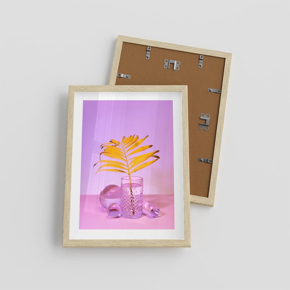 Plakat w ramie 30x40 - Minimalizm i Urok Natury - liście, pastele - rama drewno