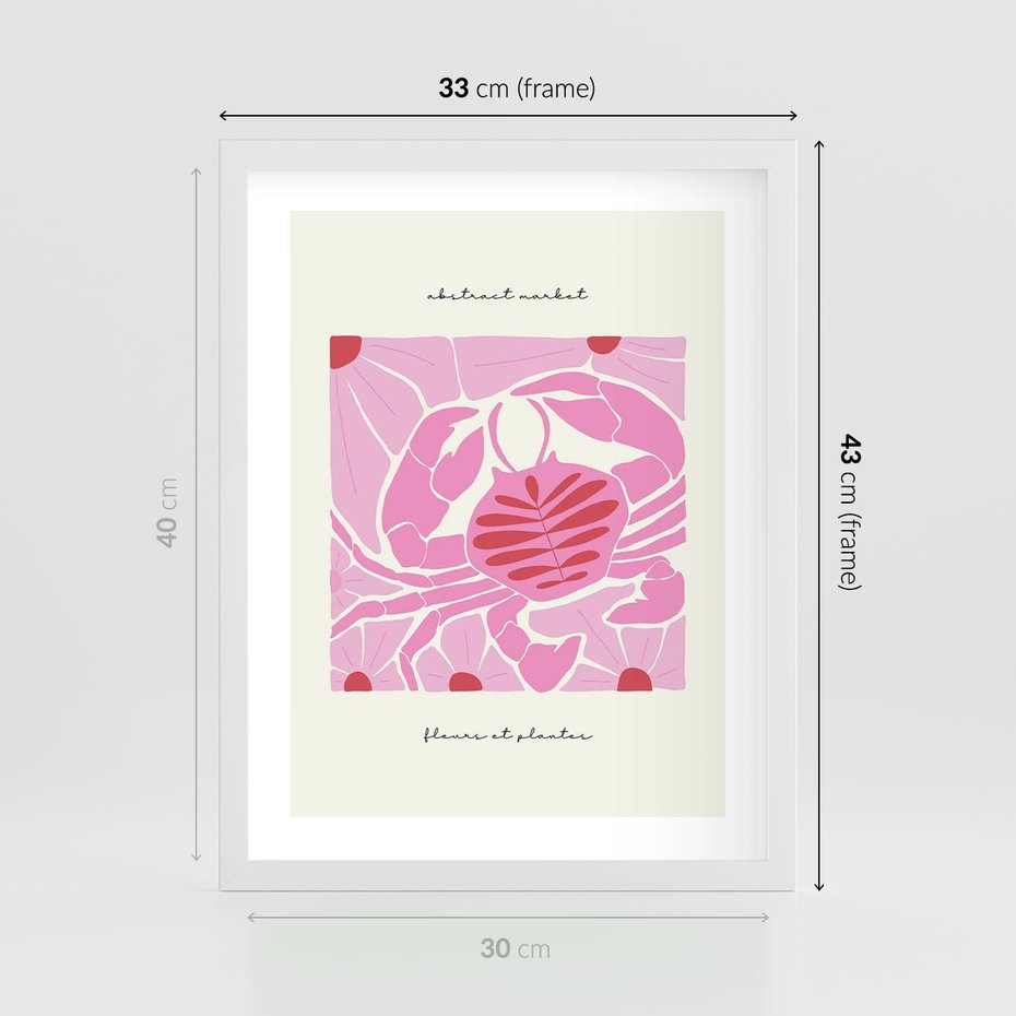 Plakat w ramie 30x40 - Rozświetlone Impresje - abstrakcyjny plakat, krab - rama biała