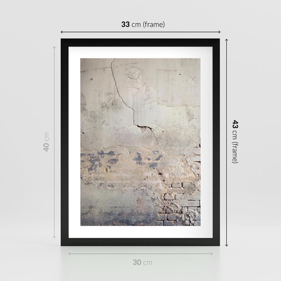 Plakat w ramie 30x40 - Surowość ściany z betonu - ściana, beton - rama czarna