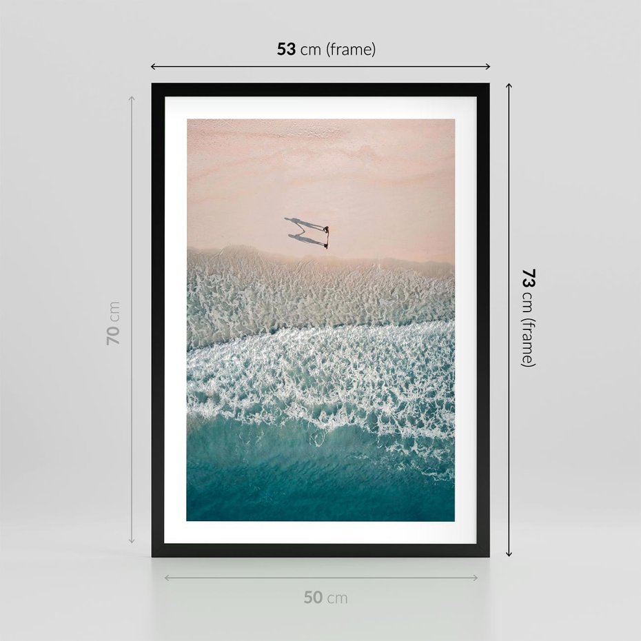 Plakat w ramie 50x70 - Turkusowe Uroki - niebieskie turkusowe morze, plaża - rama czarna