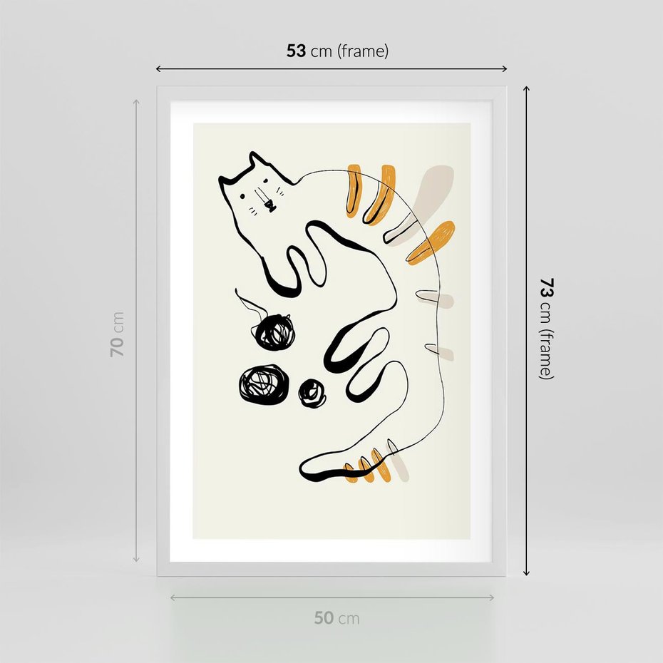 Plakat w ramie 50x70 - Picassowska Abstrakcja Kota - abstrakcyjna grafika kota, jak picasso - rama biała