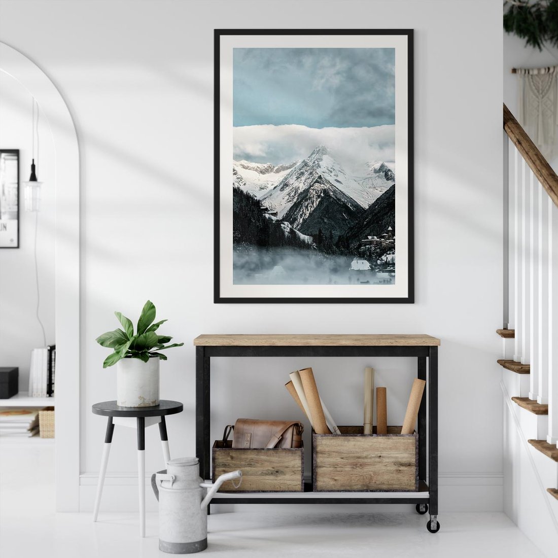 Plakat w ramie 50x70 - Magia Zimy w Górach - góry, śnieg - rama czarna